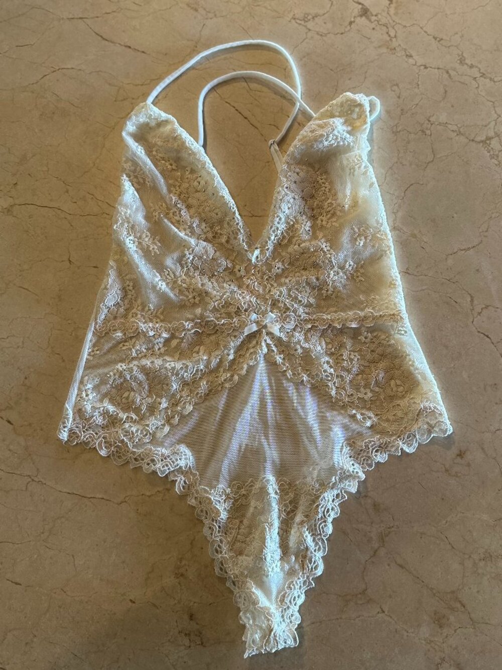 Victoria's Secret Cream Lace Sequin Lingerie/Bodysuit